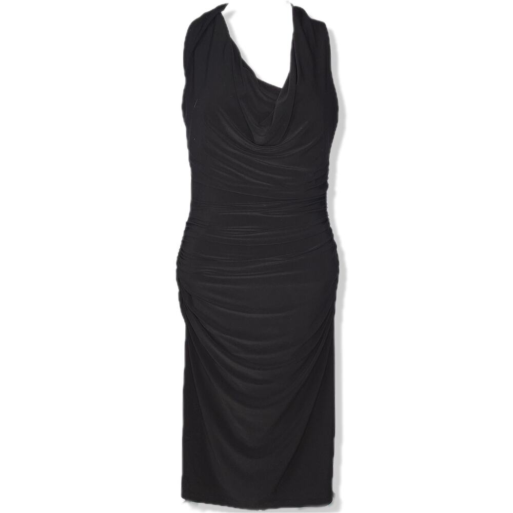 Lauren Ralph Lauren Draped Ruched Bodycon Dress Black Stretchy Mini Womens 2